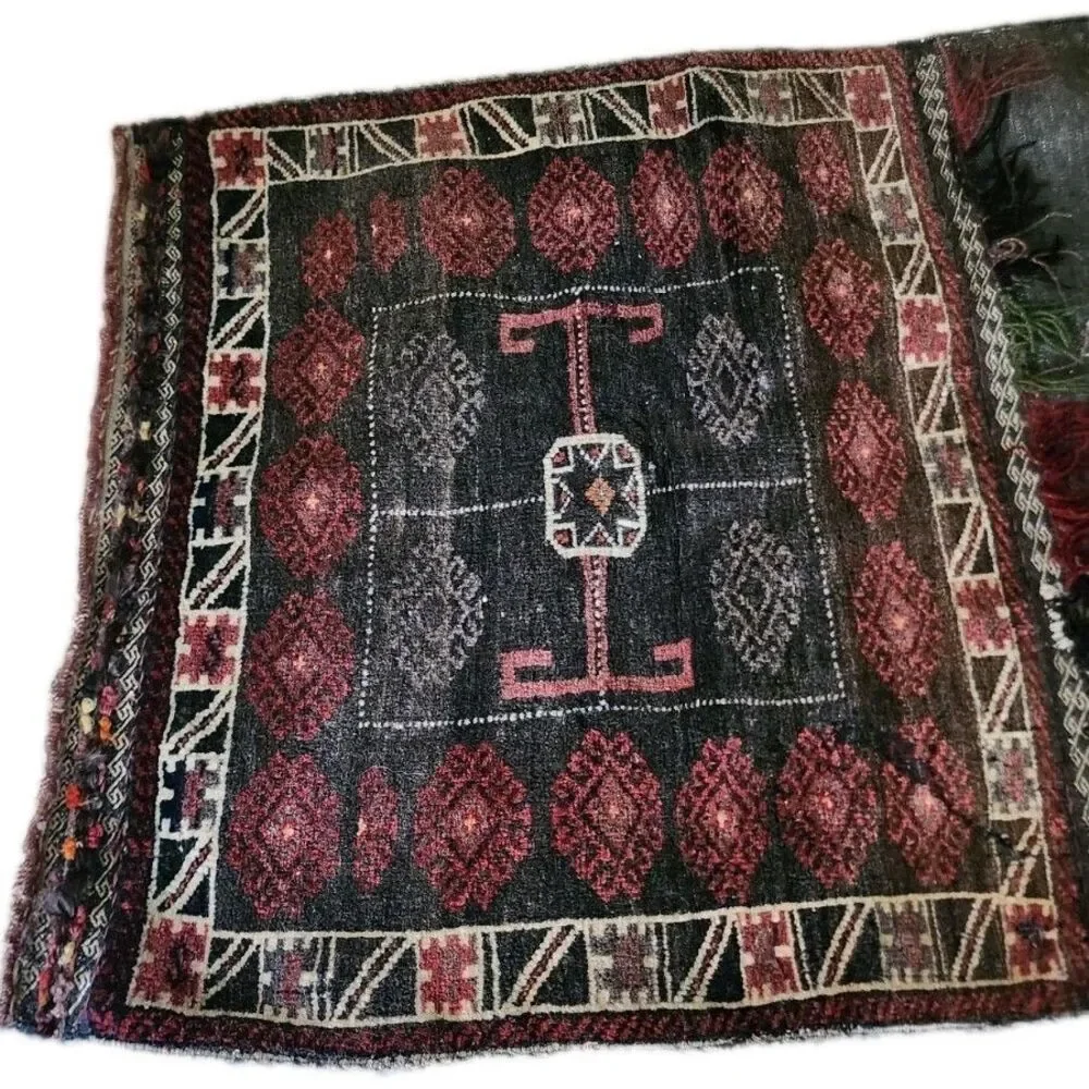 Antique Hand Knotted Wool Khorjin Double Saddlebag Tribal Rug 56x31.5